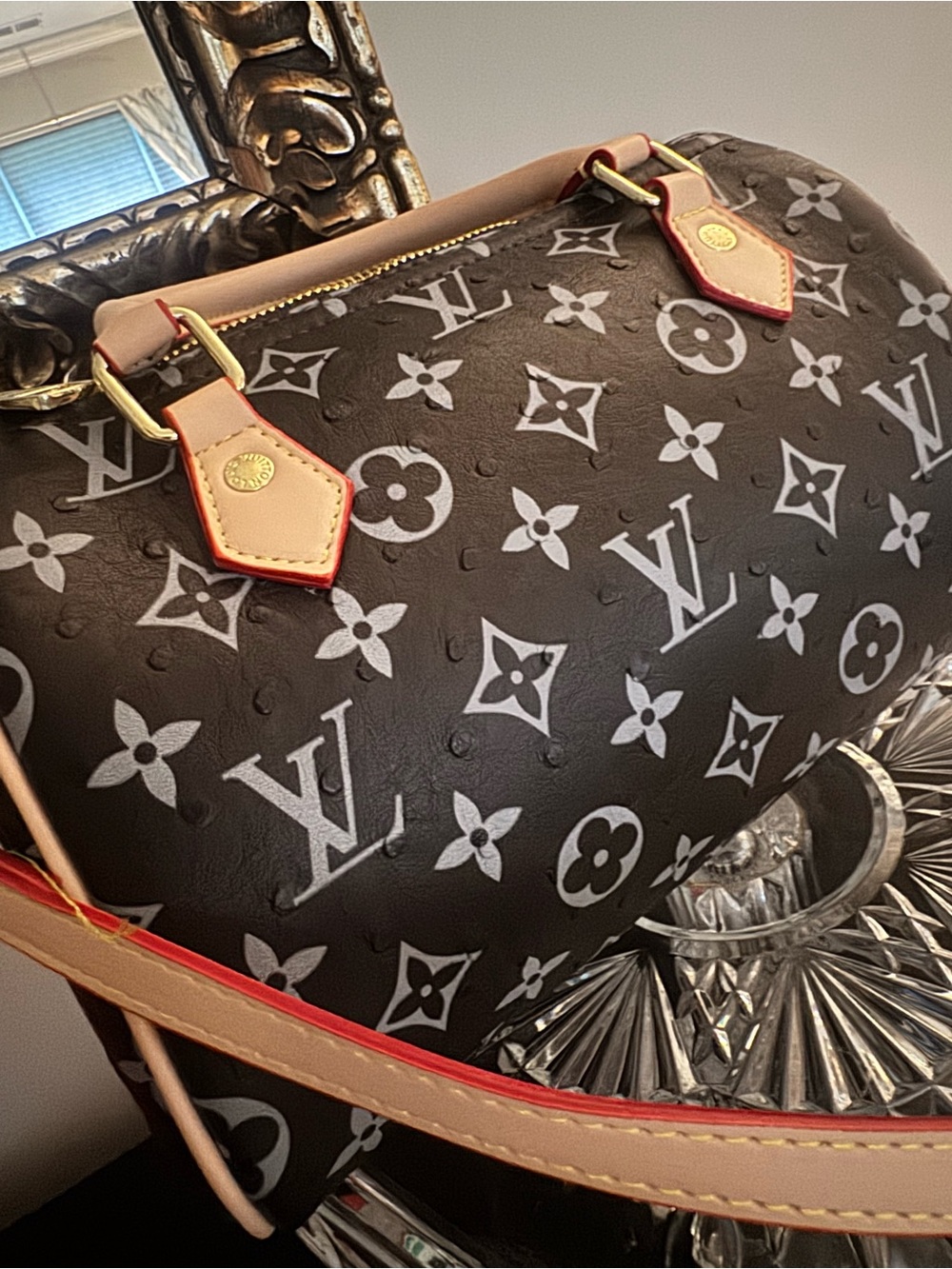 Mini Bag in Black and light grey with Beige Trim and Red Edge